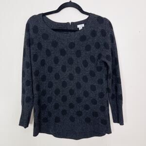 Halogen XSmall XS Heather Gray Black Cashmere Polka Dot Sweater Zip Back Detail